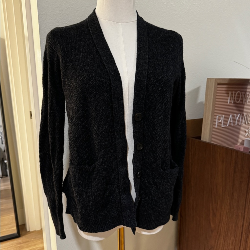 Cozy Black Button-Up Cardigan Sweater from madewell, size small